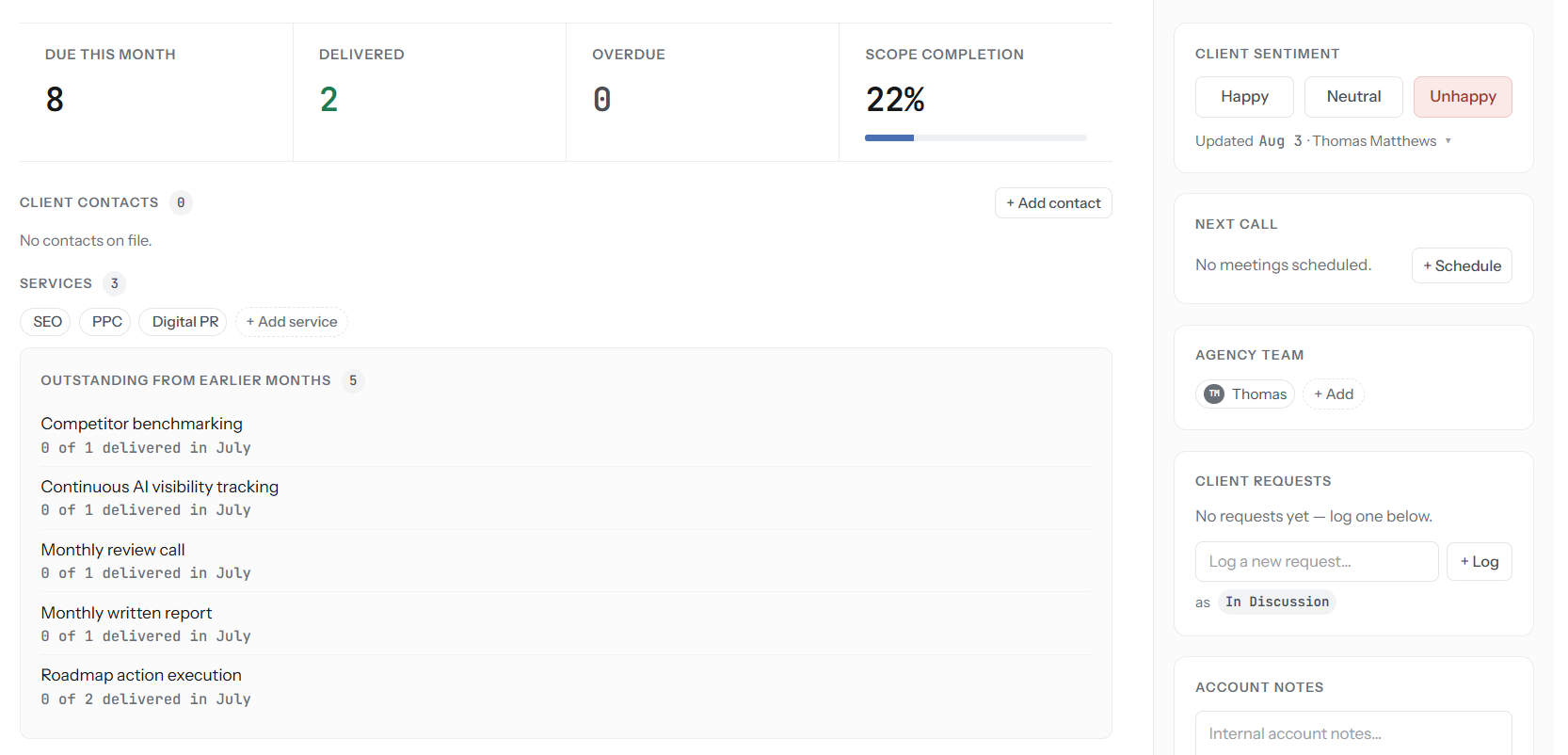 Scope Creep client record screen
